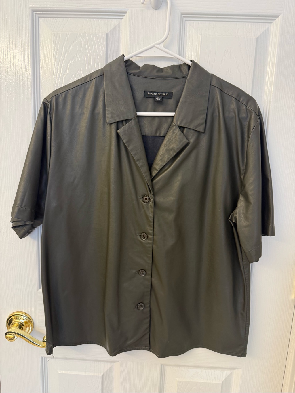 Banana Republic Olive Short Sleeve Faux Leather Shirt